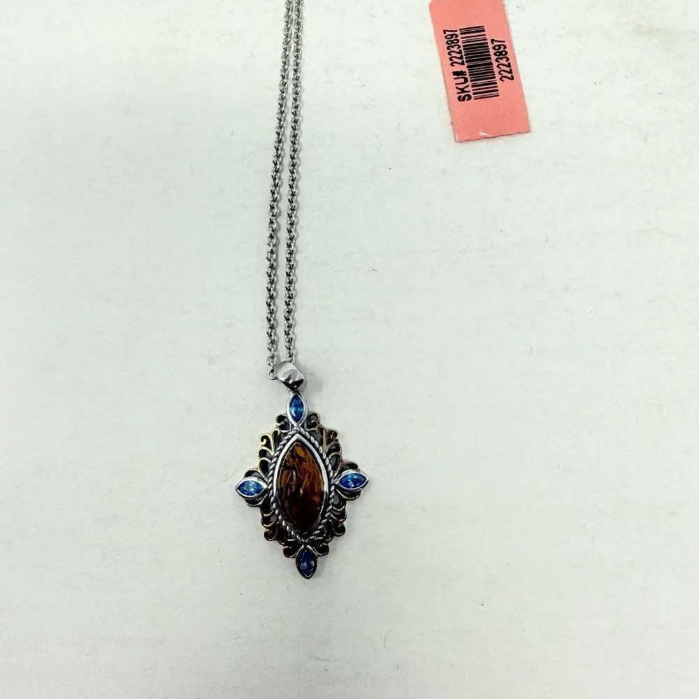 Shop LC Indian Script Stone/Blue Glass Sterling Silver Pendant & 20in Chain 5421